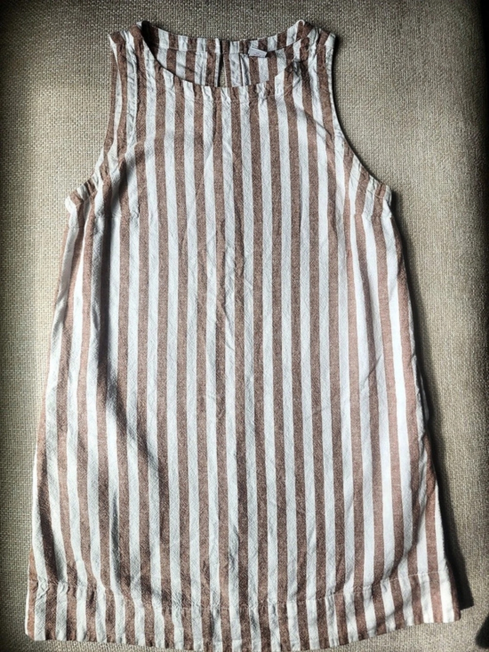 Old Navy Women’s Small Linen Blend Striped Shift Dress Rust White Pockets